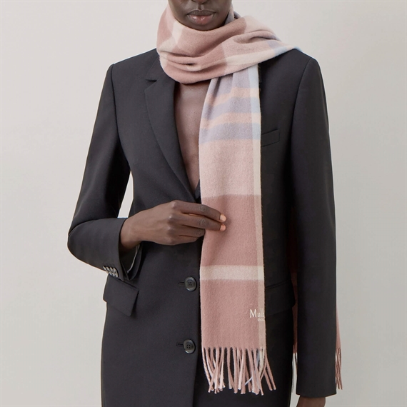 Mulberry Small Check Merino Wool Scarf Autumn Rose & Poplin Blue